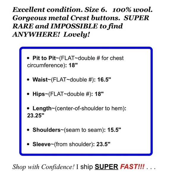 DKNY Donna Karan New York Womens Sz 6 Pure WOOL Military Blazer s Jacket - Picture 2 of 8